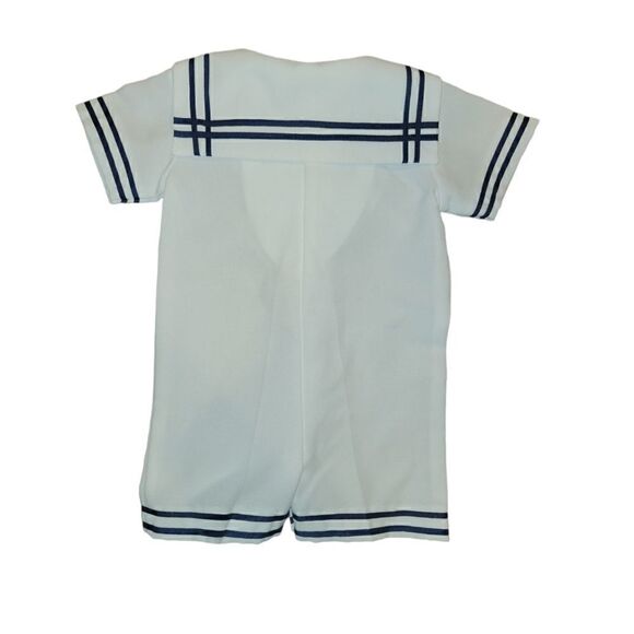 NWOT Lito Children's Wear Boys White Sailor Suit Shortall Romper with Hat 6-12M - Picture 3 of 11